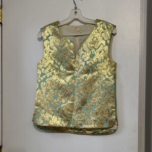 J. Crew Gold and Green Brocade Blouse
